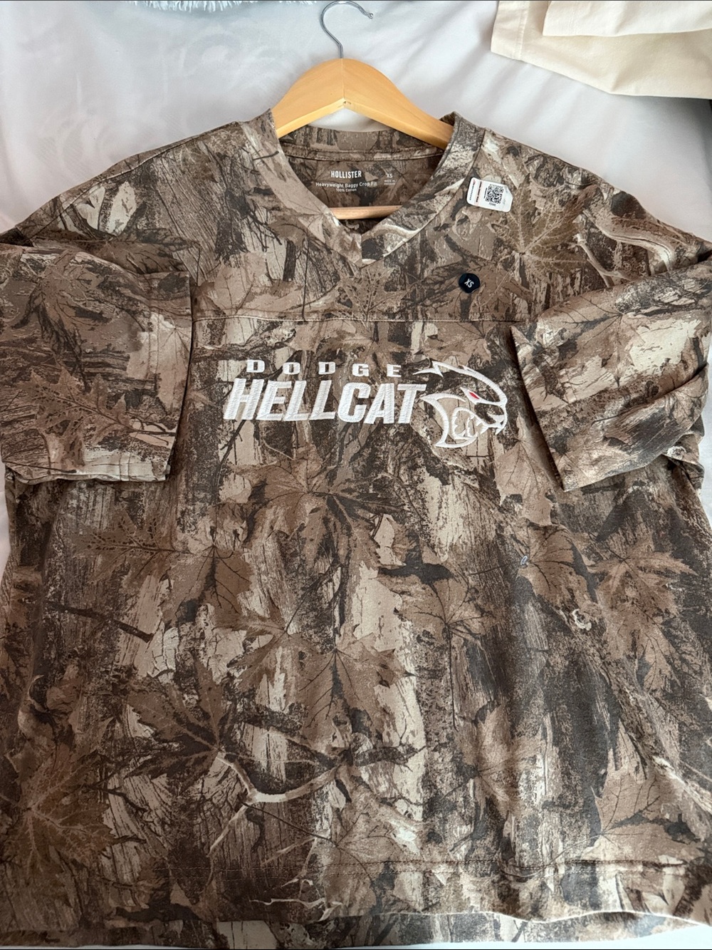 Hollister Brown Camo Dodge Hellcat Heavyweight Baggy Crop Fit XS New